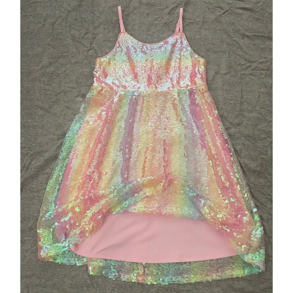 New Zunie Girls Size 12 Pink Purple Yellow Sequin Sleeveless Dress